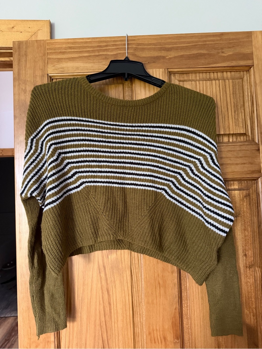 Urban Outfitters Olive Green Striped Cropped Sweater